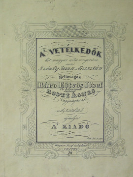 Szénfy Soma és Gusztáv: „A’ vetélkedők” című darab kottája, ajánlása Eötvösné Rosty Ágnesnek szól, OPKM gyűjteménye.